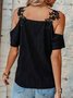 Plain Lace Short Sleeve V Neck Casual Shirt