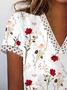 Plus Size Casual Floral Lace Edge Jersey T-Shirt