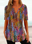 Casual Abstract Notched Buttoned Shirt