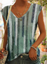 Loose V Neck Casual Striped Tank Top