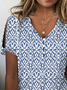 V Neck Casual Abstract Graphic Loose Shirt