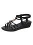 Beach Vacation Ethnic Metal Beaded Multi Strap Wedge Sandals