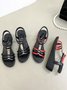 Beach Vacation Ethnic Metal Beaded Multi Strap Wedge Sandals