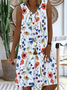 Loose Floral V Neck Casual Dress
