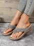 Women Applique Decor Massage Flip-flops Wedge Slide Sandals