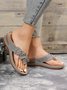 Women Applique Decor Massage Flip-flops Wedge Slide Sandals