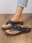 Women Applique Decor Massage Flip-flops Wedge Slide Sandals
