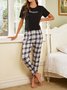 Check Cherry Print Casual Loose Pajama Set