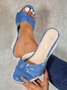 Bowknot Denim Wedge Slide Sandals