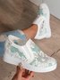Mesh Embroidery Casual Paneled Slip-On Wedge Shoes