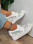 Mesh Embroidery Casual Paneled Slip-On Wedge Shoes