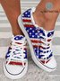 America Flag Printed Fringe Lace-Up Canvas Shoes