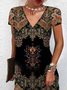 Loose Ethnic V Neck Casual Dress