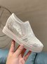 Mesh Embroidery Casual Paneled Slip-On Wedge Shoes