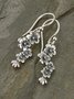 Vintage Silver Metal Distressed Floral Pattern Earrings Ethnic Casual Women's Jewelry