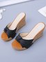Bowknot Denim Wedge Slide Sandals