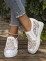 Mesh Embroidery Casual Paneled Slip-On Wedge Shoes