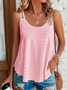 Plain Solid A-Line Tank Casual Eyelet Embroidery Cami
