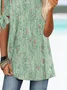 Crew Neck Floral Printed Knot Cuff Blouse
