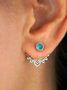 Vintage Turquoise Moonstone Ethnic Pattern Earrings Women's Opal Jewelry