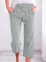Women's Casual Summer Linen Pants High Waisted Loose Yoga Sweatpants Crop Pants with Pockets