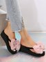 Cute Bowknot Plush Heart Rhinestone Beach Wedge Flip Flops