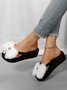 Cute Bowknot Plush Heart Rhinestone Beach Wedge Flip Flops