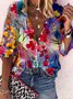 Stand Collar Vacation Loose Floral Blouse