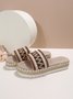 Red Ethnic Embroidery Pattern Straw Platform Sandals