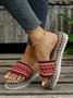 Red Ethnic Embroidery Pattern Straw Platform Sandals