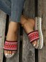 Red Ethnic Embroidery Pattern Straw Platform Sandals