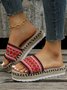 Red Ethnic Embroidery Pattern Straw Platform Sandals