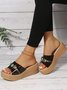 Waterproof Transparent PVC Rhinestone Decoration Holiday Faux Woven Wedge Sandals