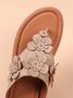 Vintage Floral Appliques Wedge Thong Slide Sandals