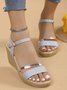 Metallic Glitter Ankle Strap Wedge Sandals