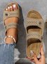 Vintage Button Decor Hollow out Comfy Slide Sandals