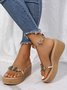 Waterproof Transparent PVC Rhinestone Decoration Holiday Faux Woven Wedge Sandals