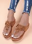 Vintage Floral Appliques Wedge Thong Slide Sandals