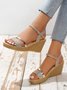Metallic Glitter Ankle Strap Wedge Sandals