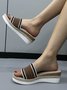Brown Contrasting Woven Fabric Holiday Beach Straw Wedge Sandals