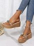 Waterproof Transparent PVC Rhinestone Decoration Holiday Faux Woven Wedge Sandals