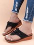 Vintage Floral Appliques Wedge Thong Slide Sandals