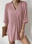 Casual Plain Shirt Collar Loose Blouse