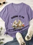 Women's Reading Is My Therapy V Neck Casual Text Letters T-Shirt