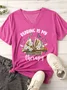 Women's Reading Is My Therapy V Neck Casual Text Letters T-Shirt