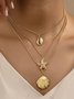 Vacation Gold Starfish Shell Layered Necklace Boho Beach Women's Jewelry
