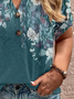 Plus Size Loose Casual Half Open Collar Floral T-Shirt