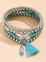 Ethnic Turquoise Metal Beaded Layered Bracelet Retro Casual Women's Jewelry