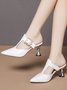 Elegant Pearl Buckle Decoration Pointed Toe Mules Pumps