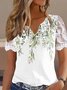 Lace Casual Loose Notched Shirt